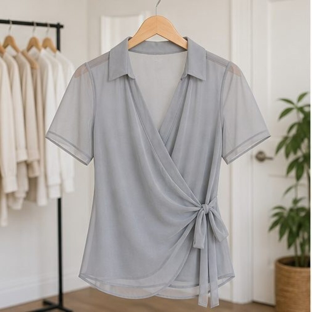 Gray V Neck Top